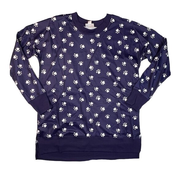 NEW LuLaRoe Hannah Paw Print Navy Blue White Pullover Long Sleeve Shirt NWT - Picture 3 of 4